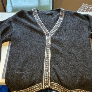 Women's Dark Charcoal V-Neck Button Cardigan Sweater,  baby alpaca